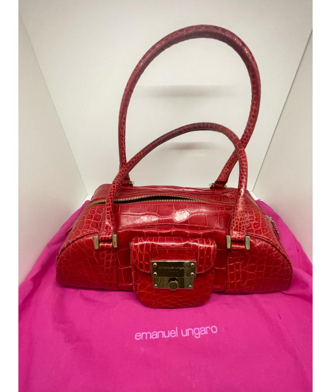 UNGARO Красная сумка с короткими ручками из экзотической кожи, фото 8