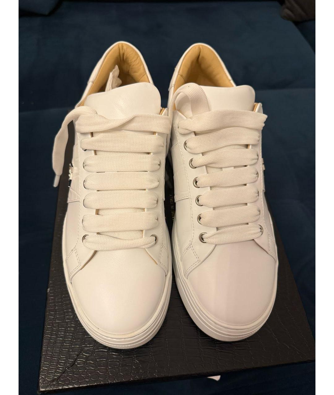 PHILIPP PLEIN Белые кожаные кеды, фото 2