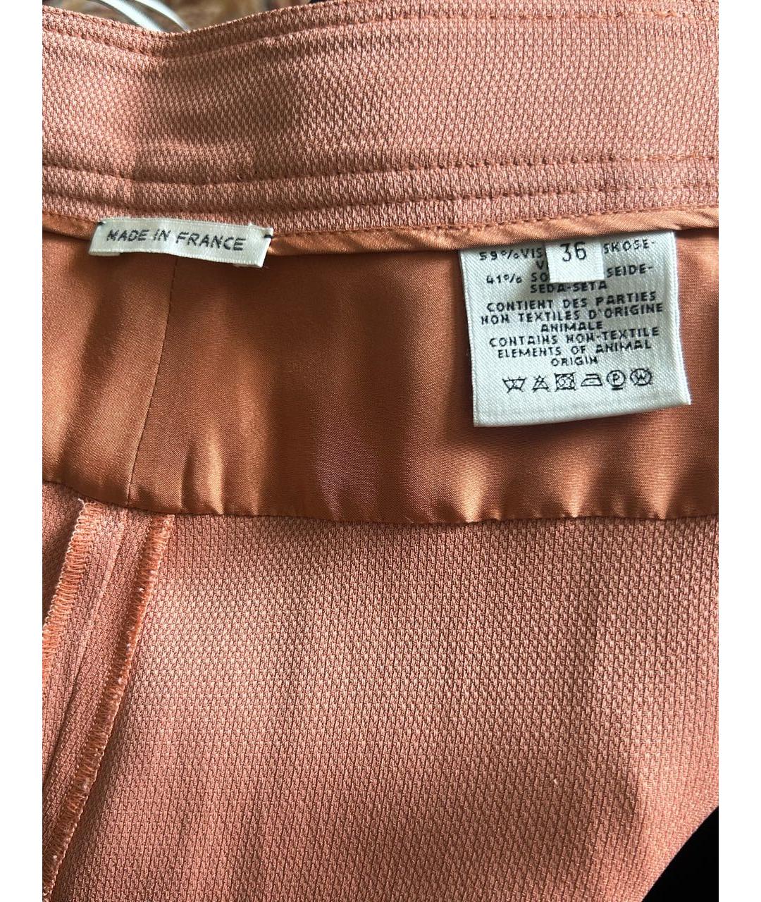HERMES Коралловые вискозные прямые брюки, фото 2