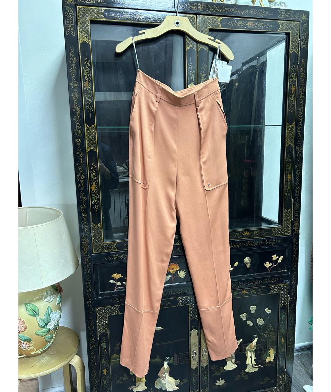 HERMES Коралловые вискозные прямые брюки, фото 3