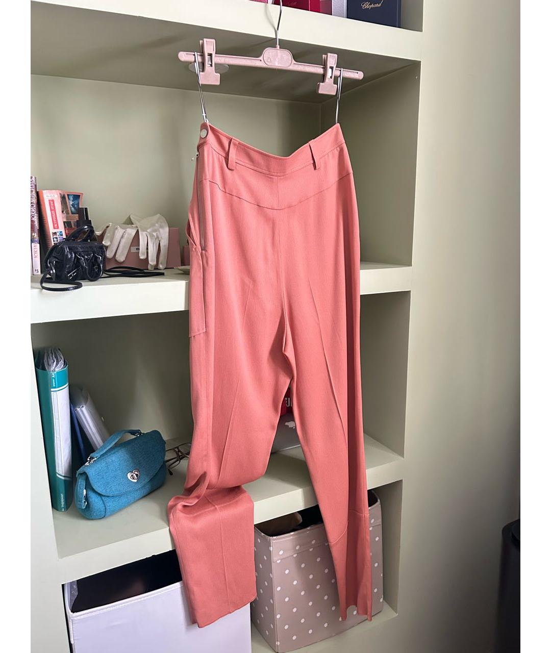 HERMES Коралловые вискозные прямые брюки, фото 8