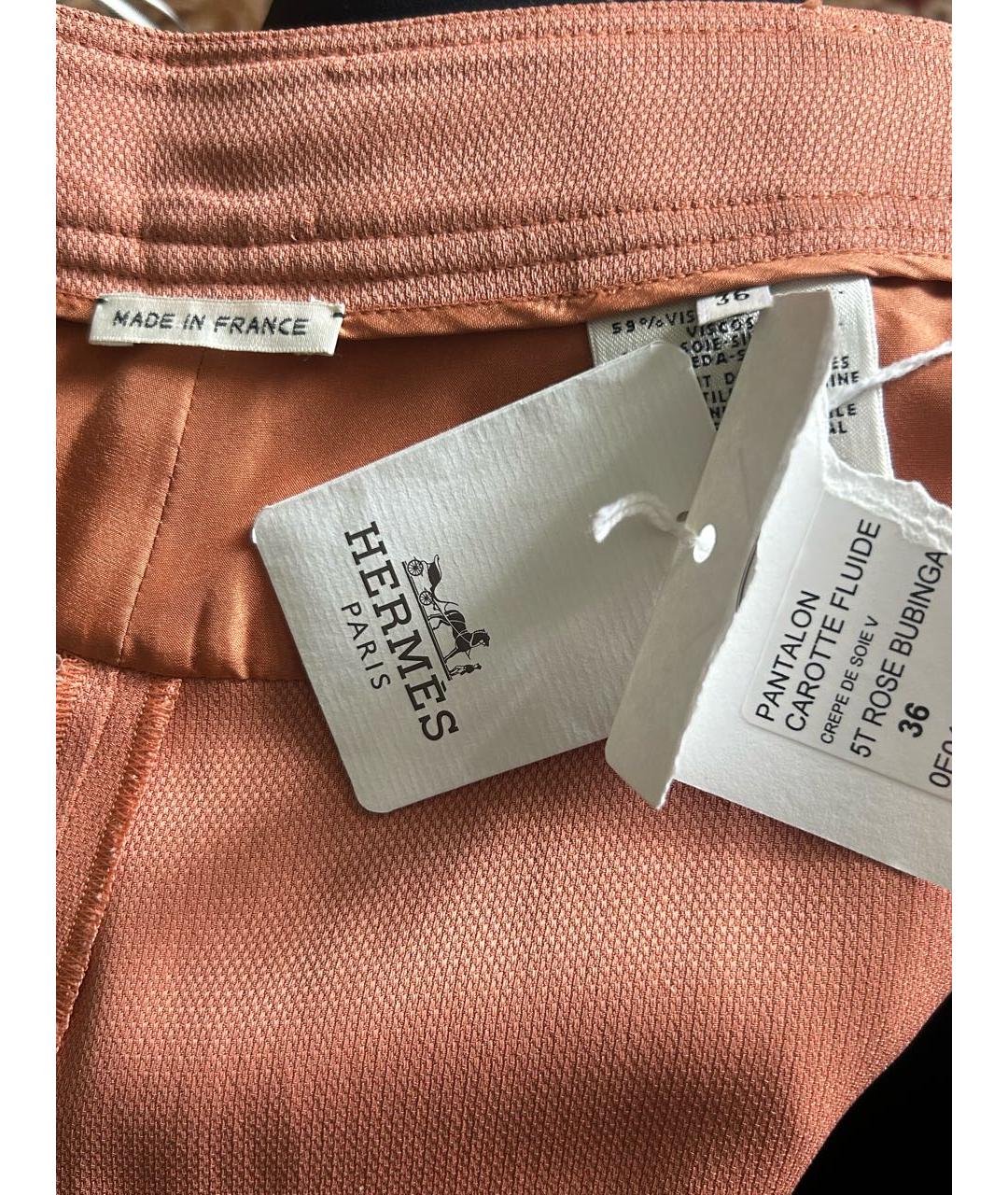 HERMES Коралловые вискозные прямые брюки, фото 4