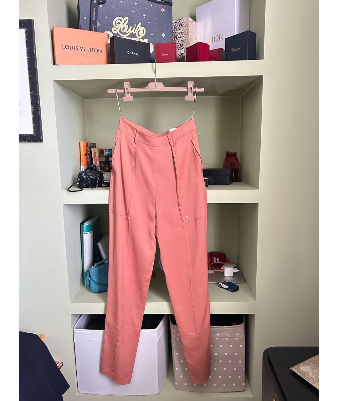 HERMES Коралловые вискозные прямые брюки, фото 5