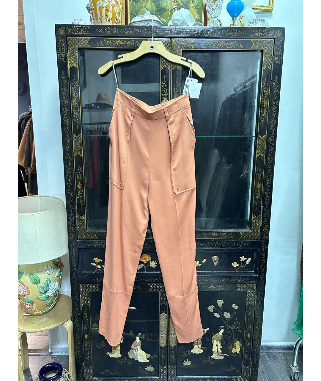 HERMES Коралловые вискозные прямые брюки, фото 9