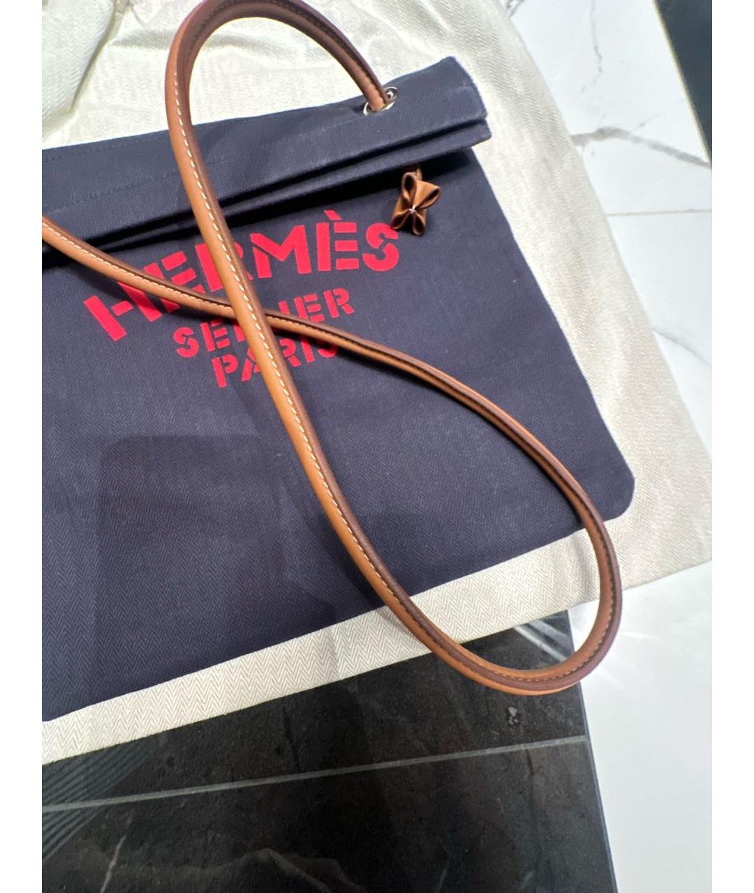 HERMES Темно-синяя хлопковая сумка тоут, фото 6