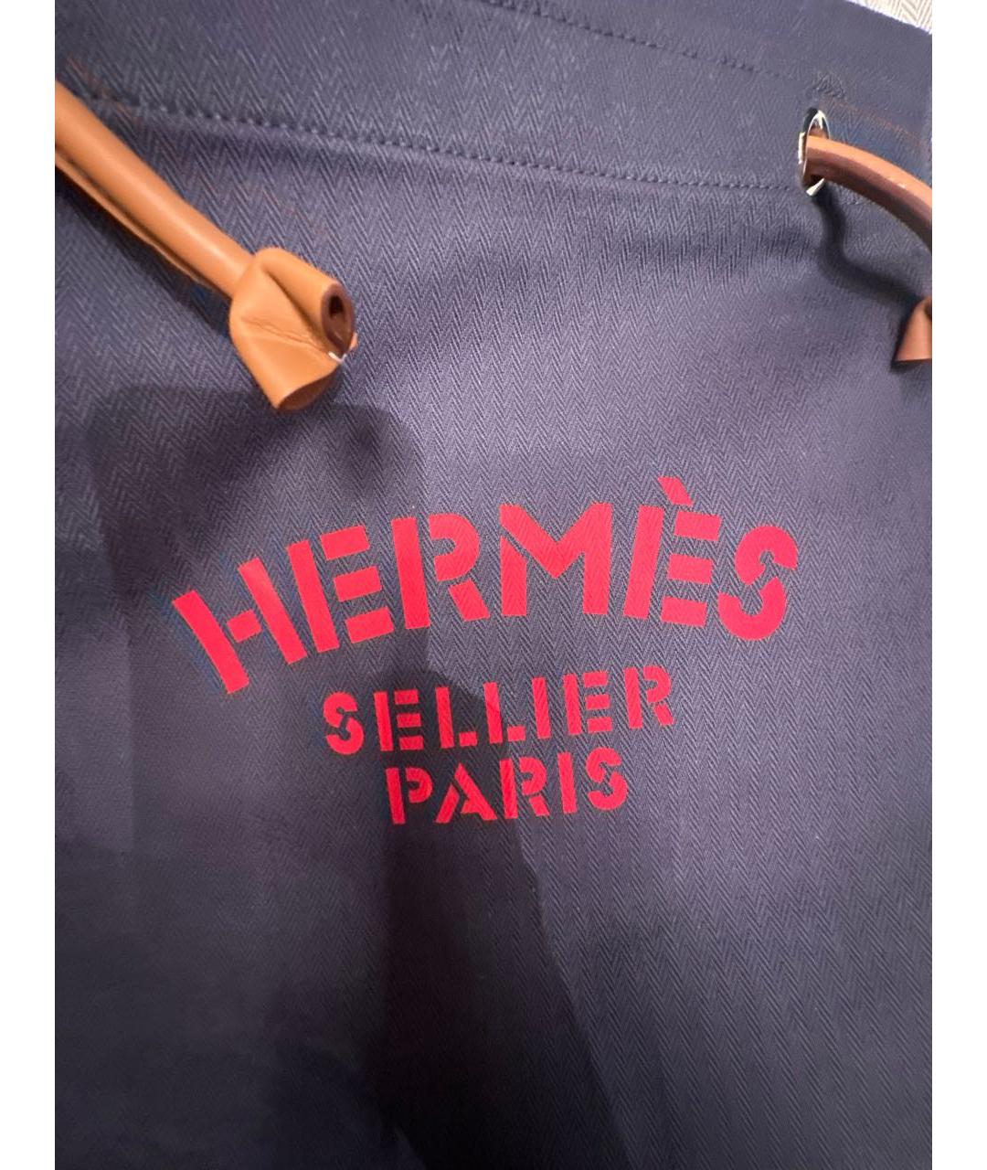 HERMES Темно-синяя хлопковая сумка тоут, фото 5