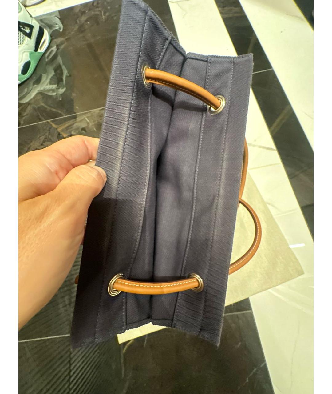 HERMES Темно-синяя хлопковая сумка тоут, фото 4