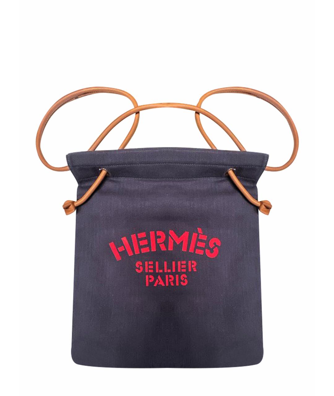 HERMES Темно-синяя хлопковая сумка тоут, фото 1