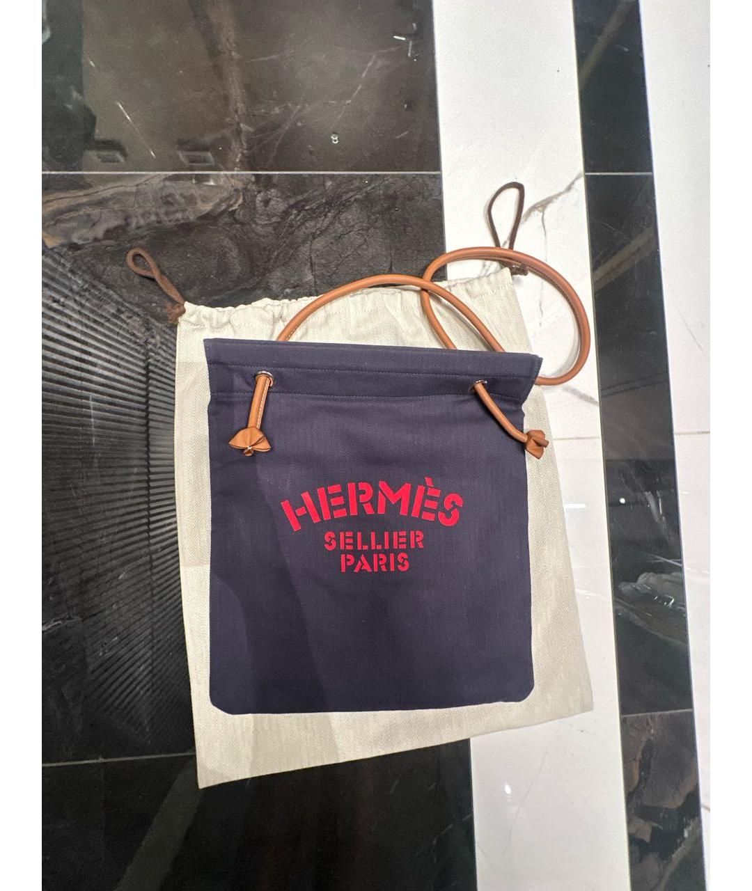 HERMES Темно-синяя хлопковая сумка тоут, фото 7