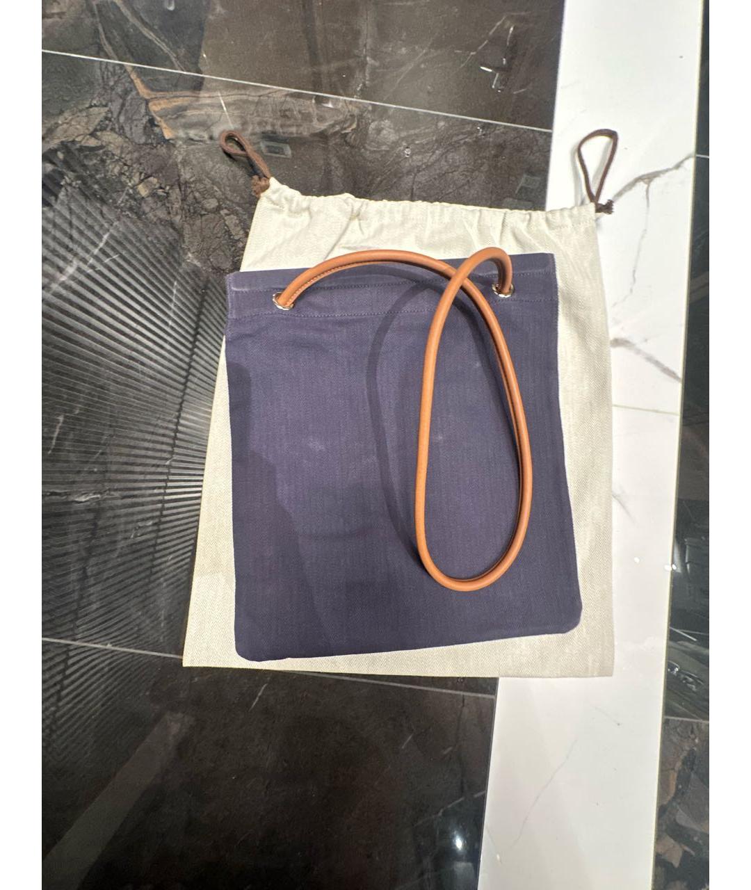 HERMES Темно-синяя хлопковая сумка тоут, фото 3