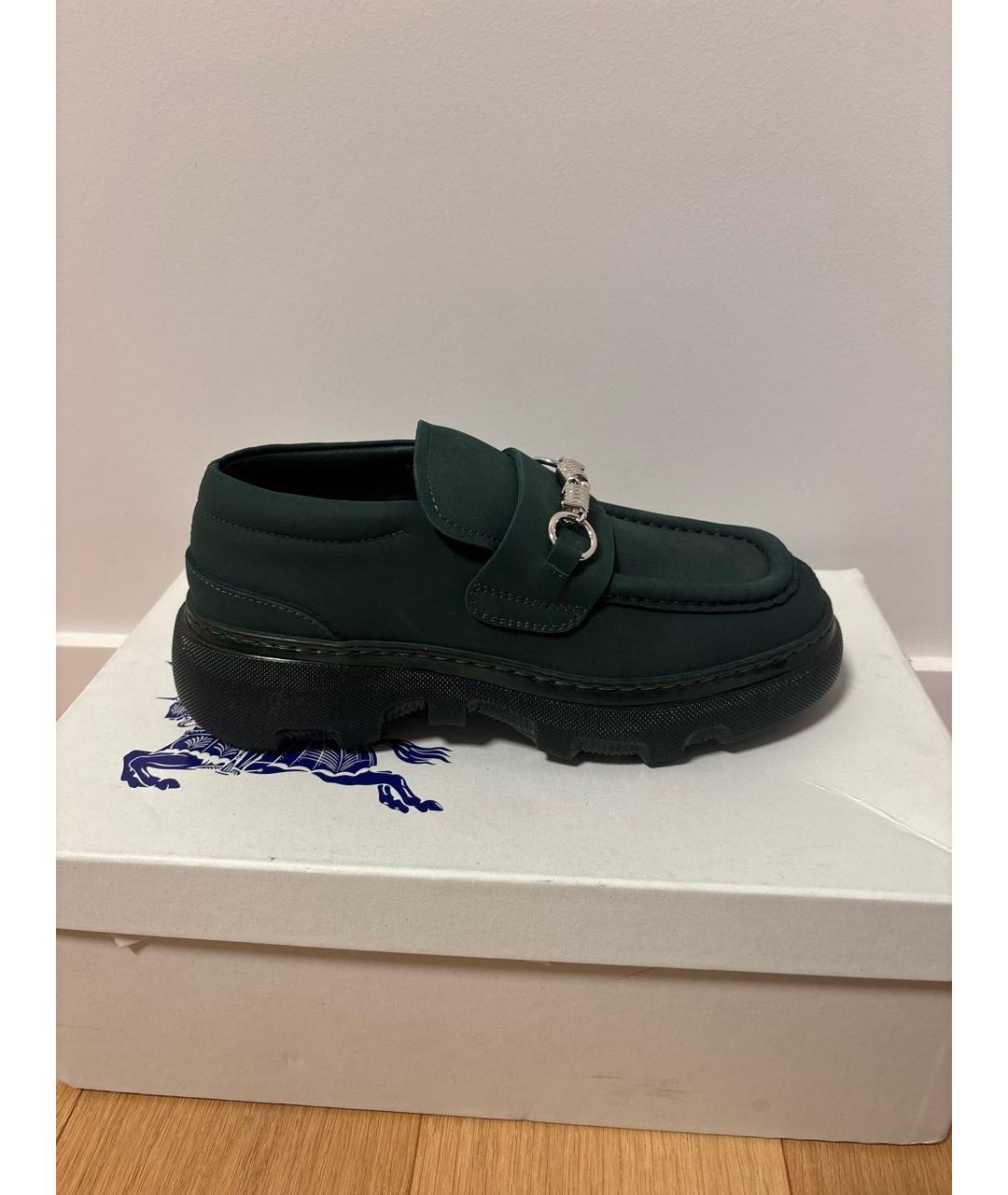 BURBERRY Зеленые нубуковые лоферы, фото 6