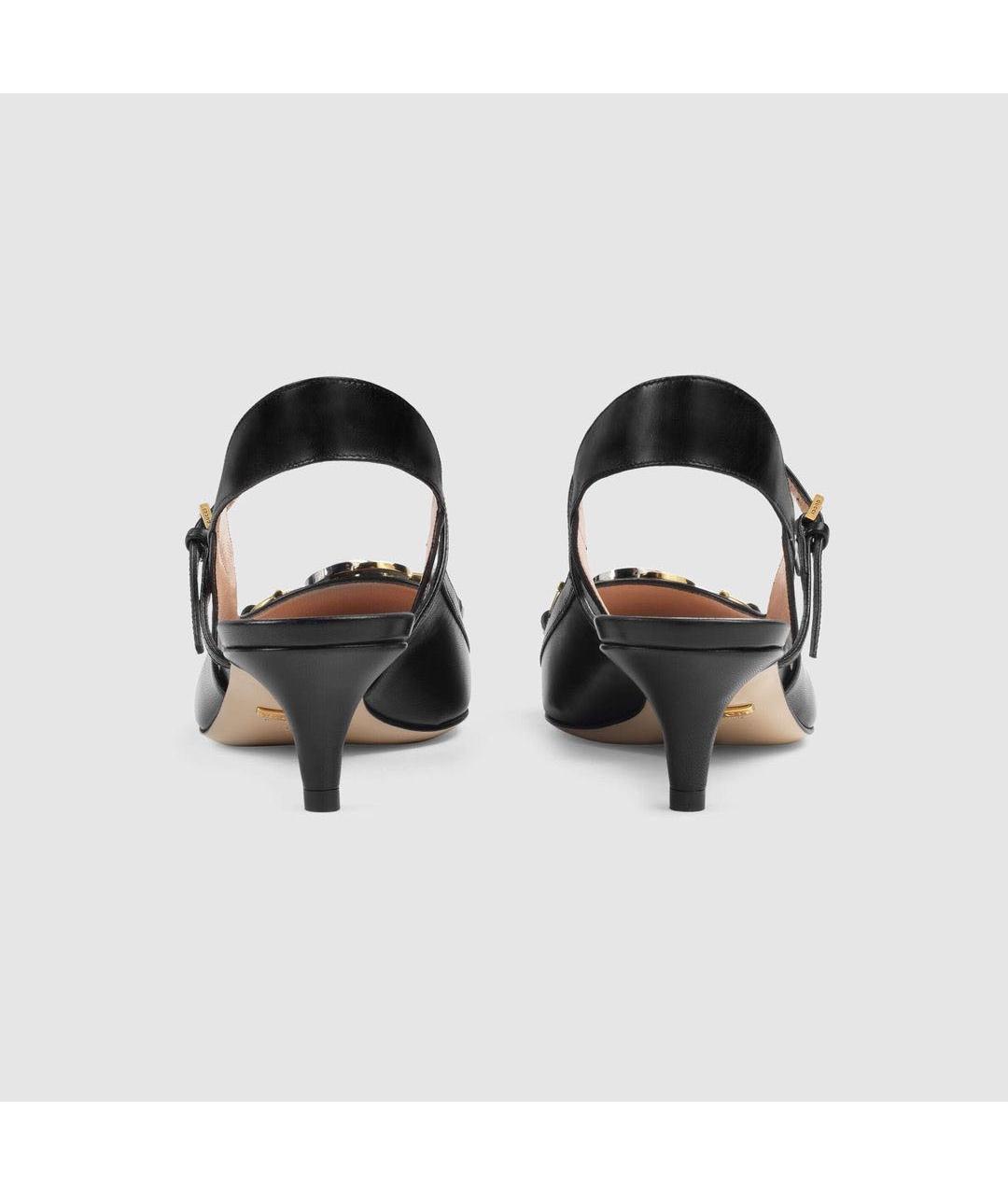 GUCCI Черные кожаные лодочки на низком каблуке, фото 4