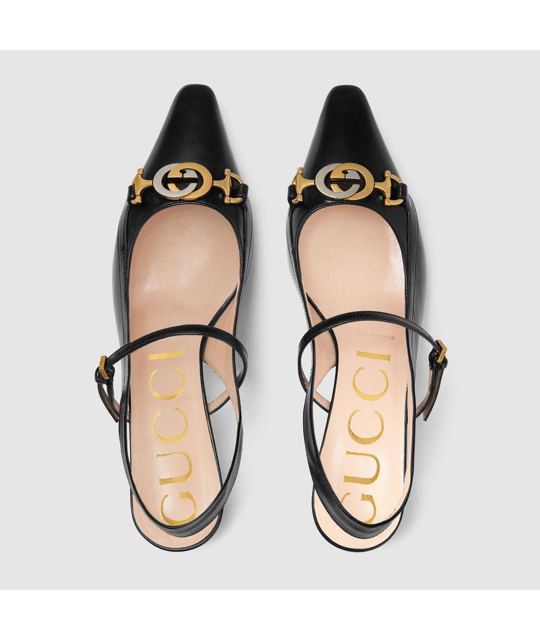 GUCCI Черные кожаные лодочки на низком каблуке, фото 3