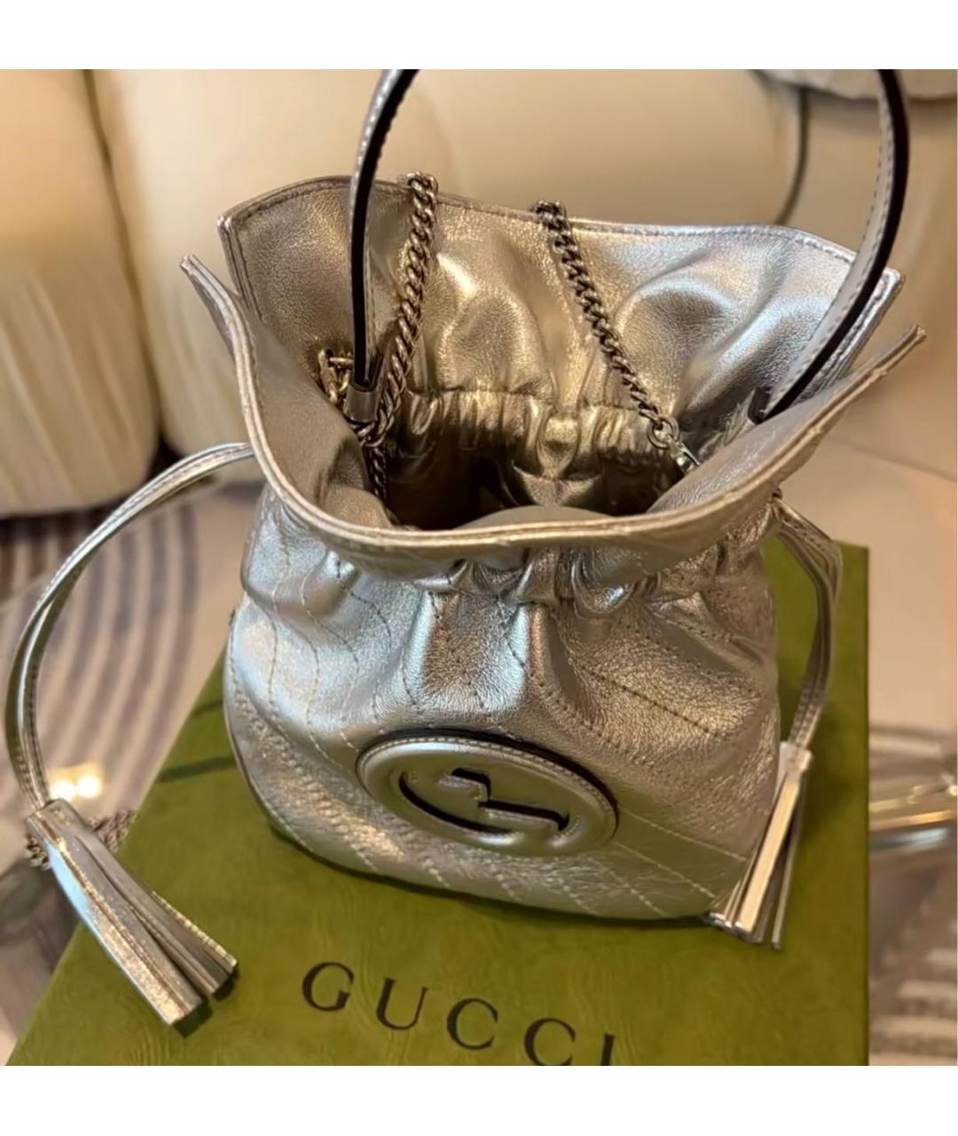 GUCCI Серебряная кожаная сумка через плечо, фото 2