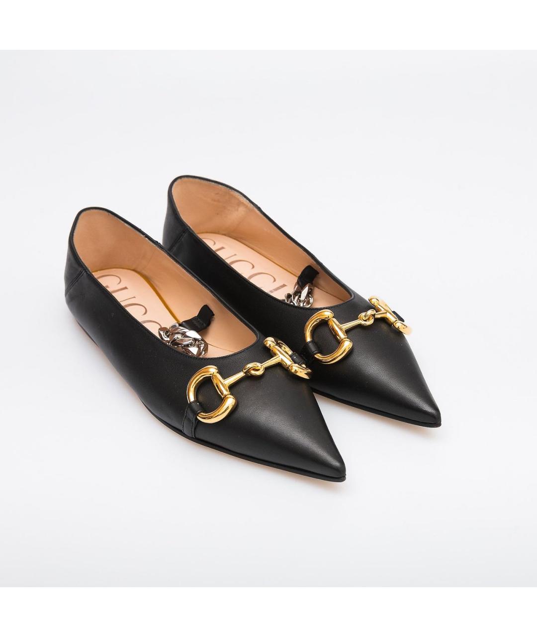 GUCCI Черные кожаные балетки, фото 2