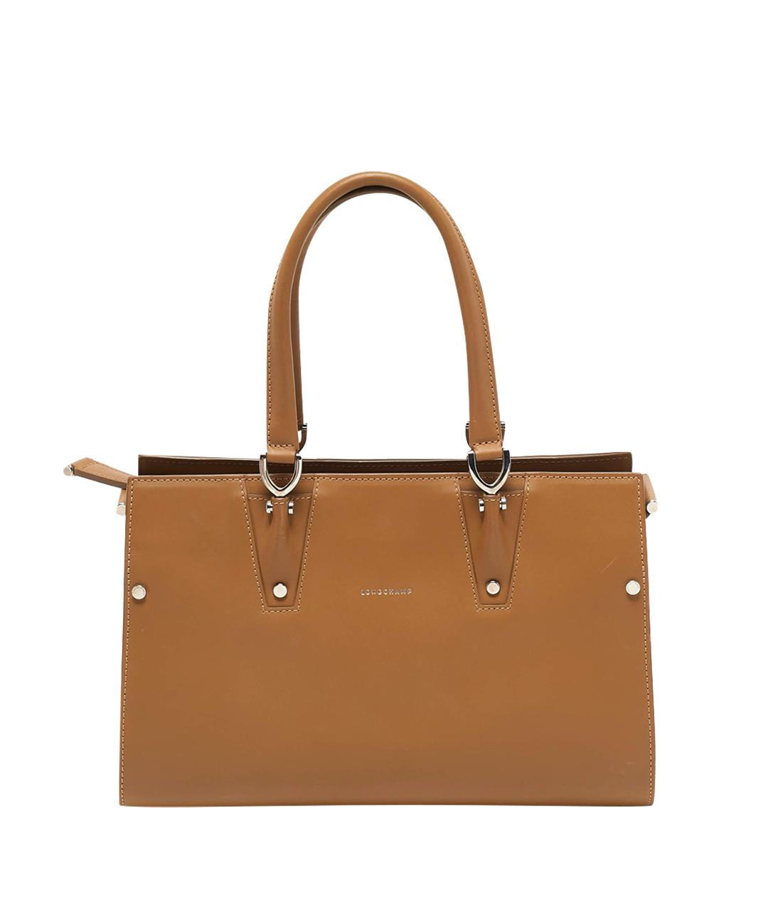 LONGCHAMP Коричневая кожаная сумка с короткими ручками, фото 1