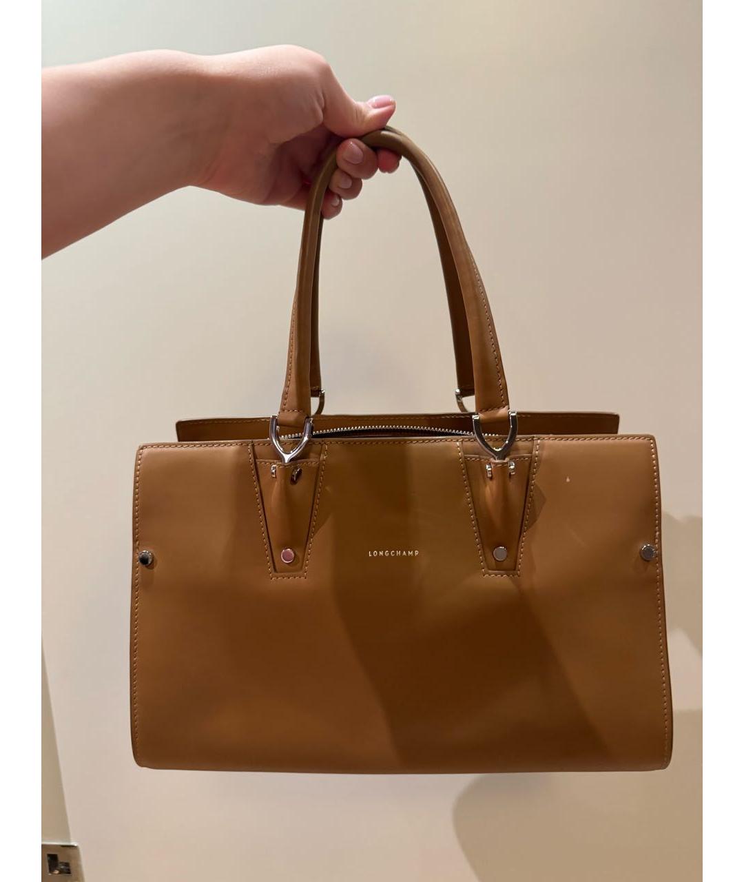 LONGCHAMP Коричневая кожаная сумка с короткими ручками, фото 5