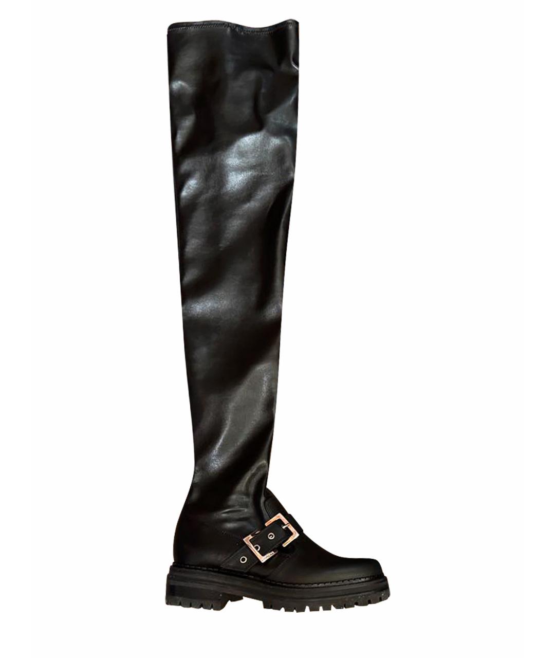 SERGIO ROSSI Черные кожаные ботфорты, фото 1