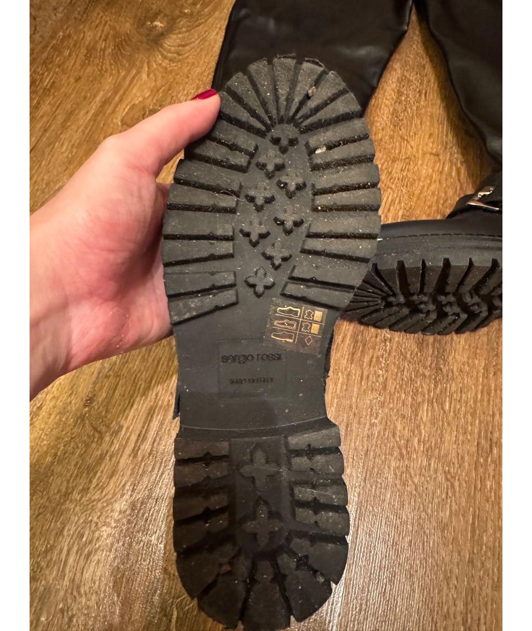 SERGIO ROSSI Черные кожаные ботфорты, фото 2