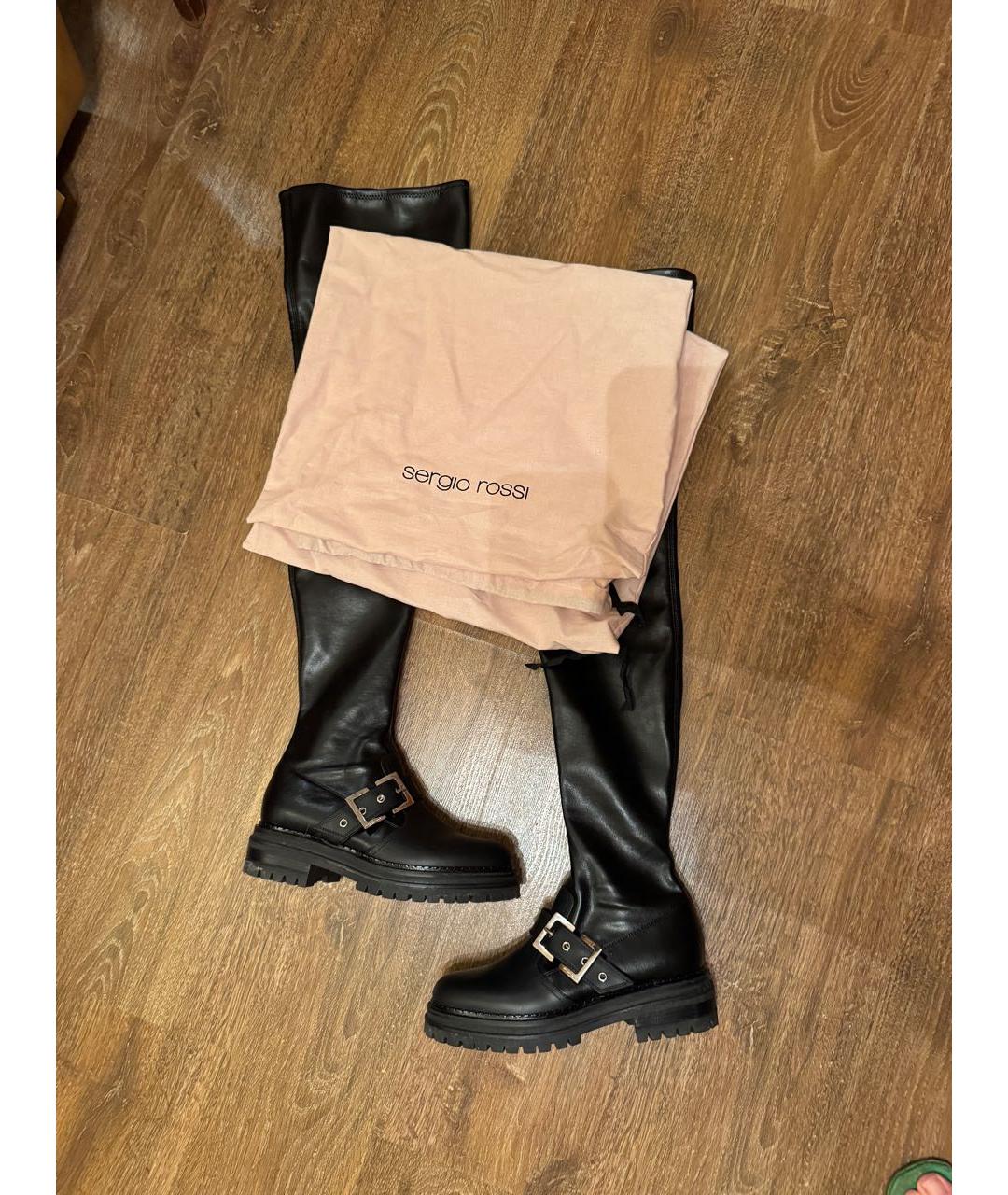 SERGIO ROSSI Черные кожаные ботфорты, фото 5