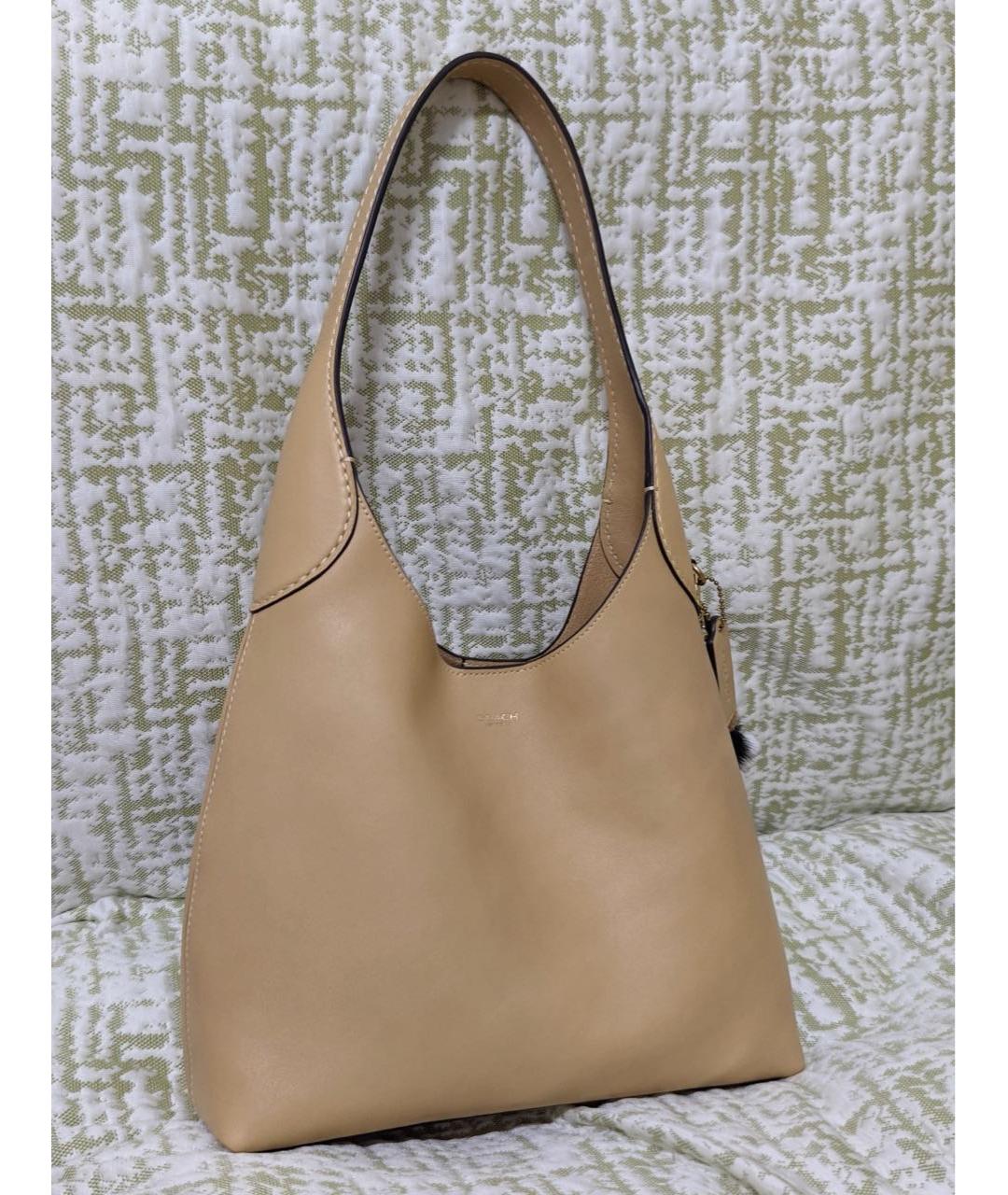 COACH Бежевая кожаная сумка тоут, фото 5