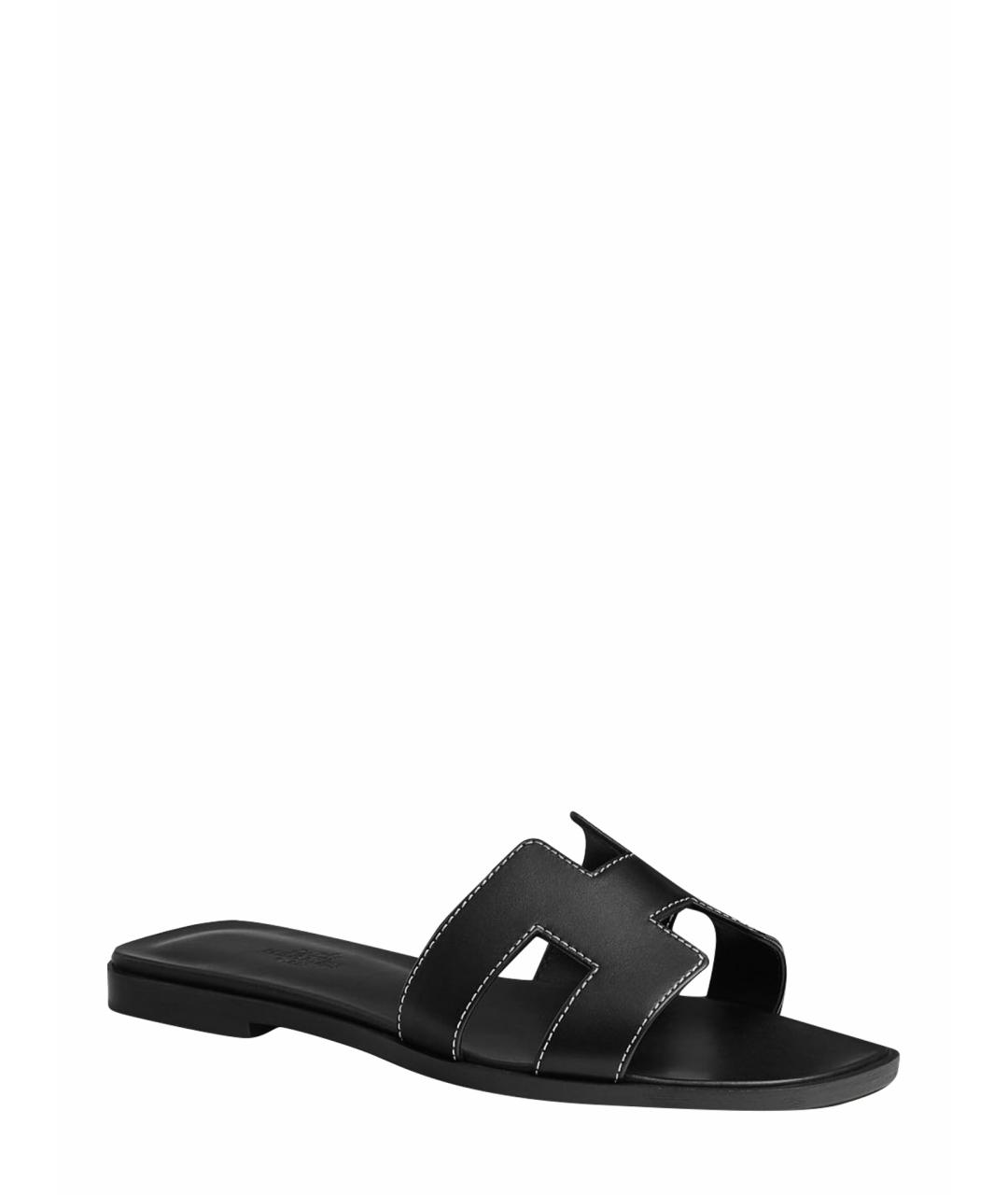 HERMES Черные кожаные сандалии, фото 1
