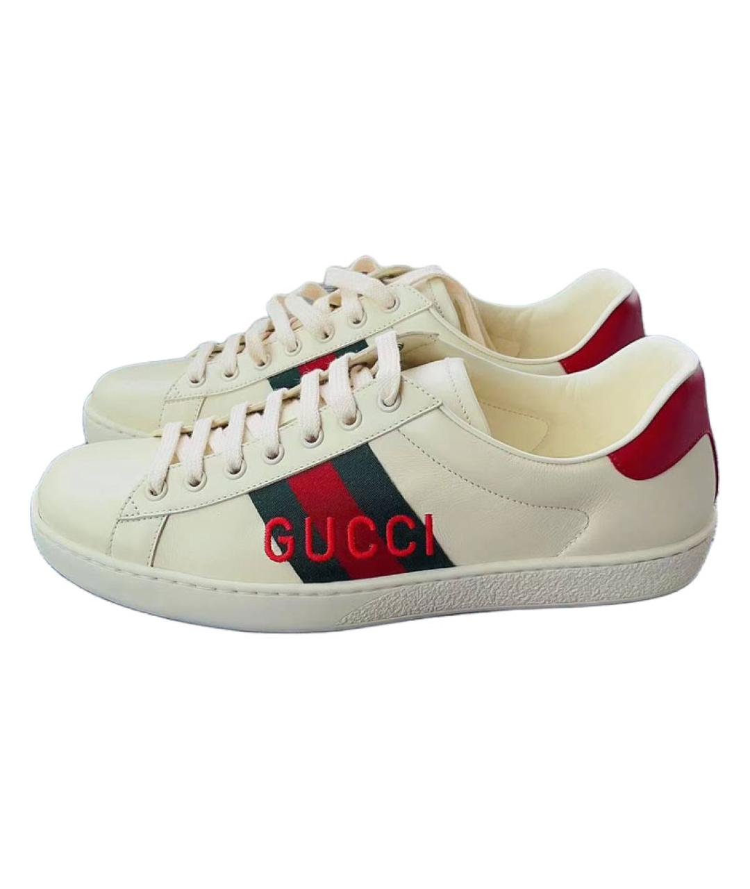 GUCCI Белые кожаные низкие кроссовки / кеды, фото 3