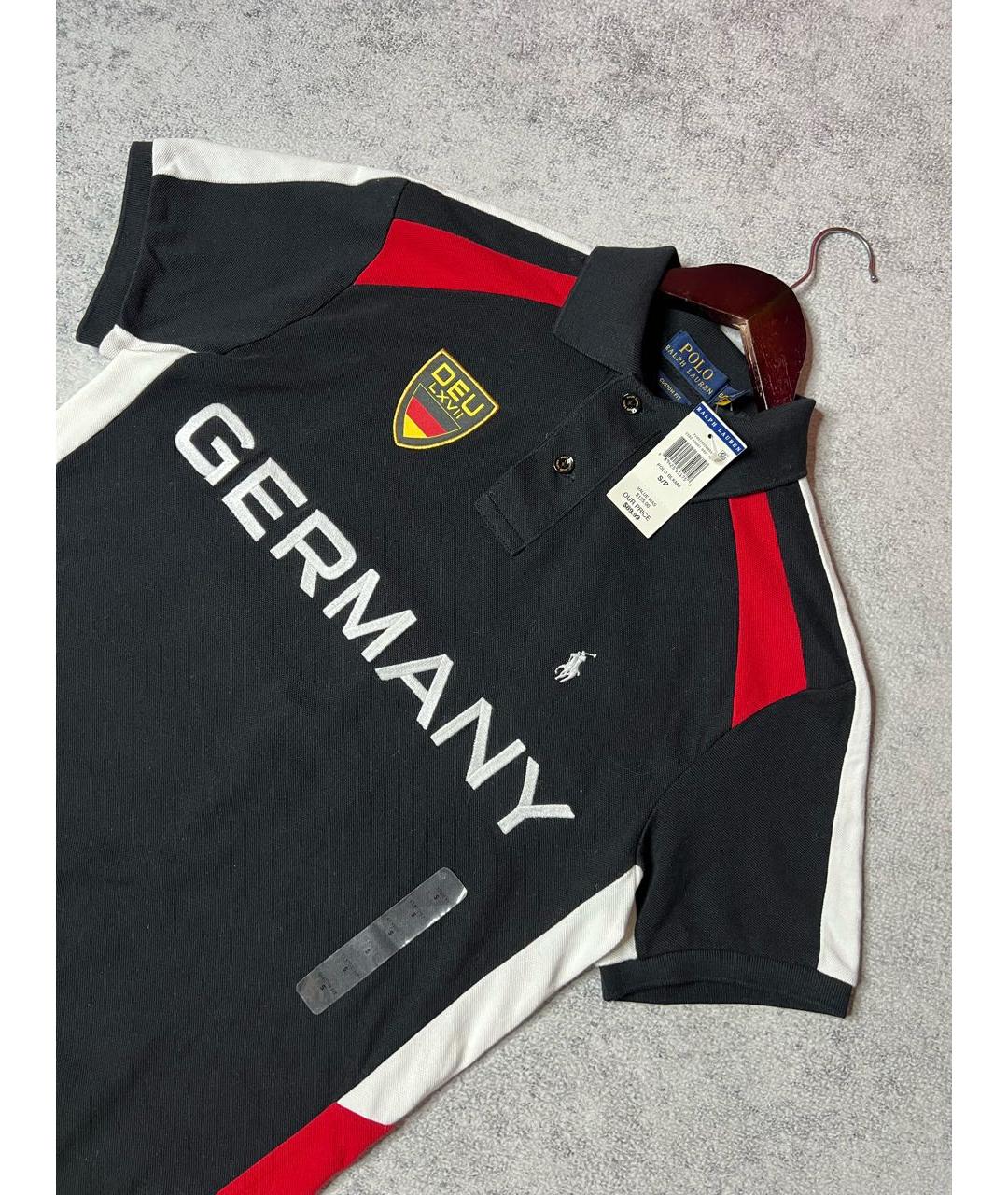 RALPH LAUREN Черное хлопковое поло с коротким рукавом, фото 2