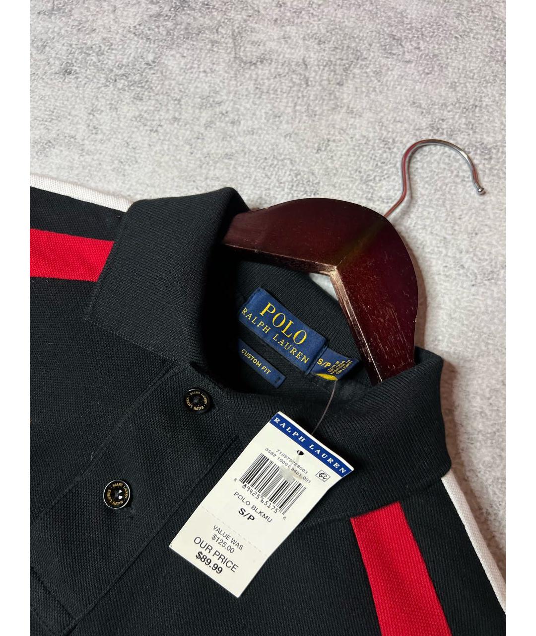 RALPH LAUREN Черное хлопковое поло с коротким рукавом, фото 6