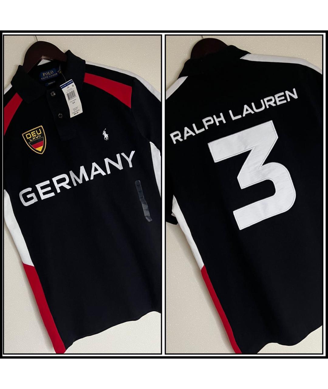 RALPH LAUREN Черное хлопковое поло с коротким рукавом, фото 8