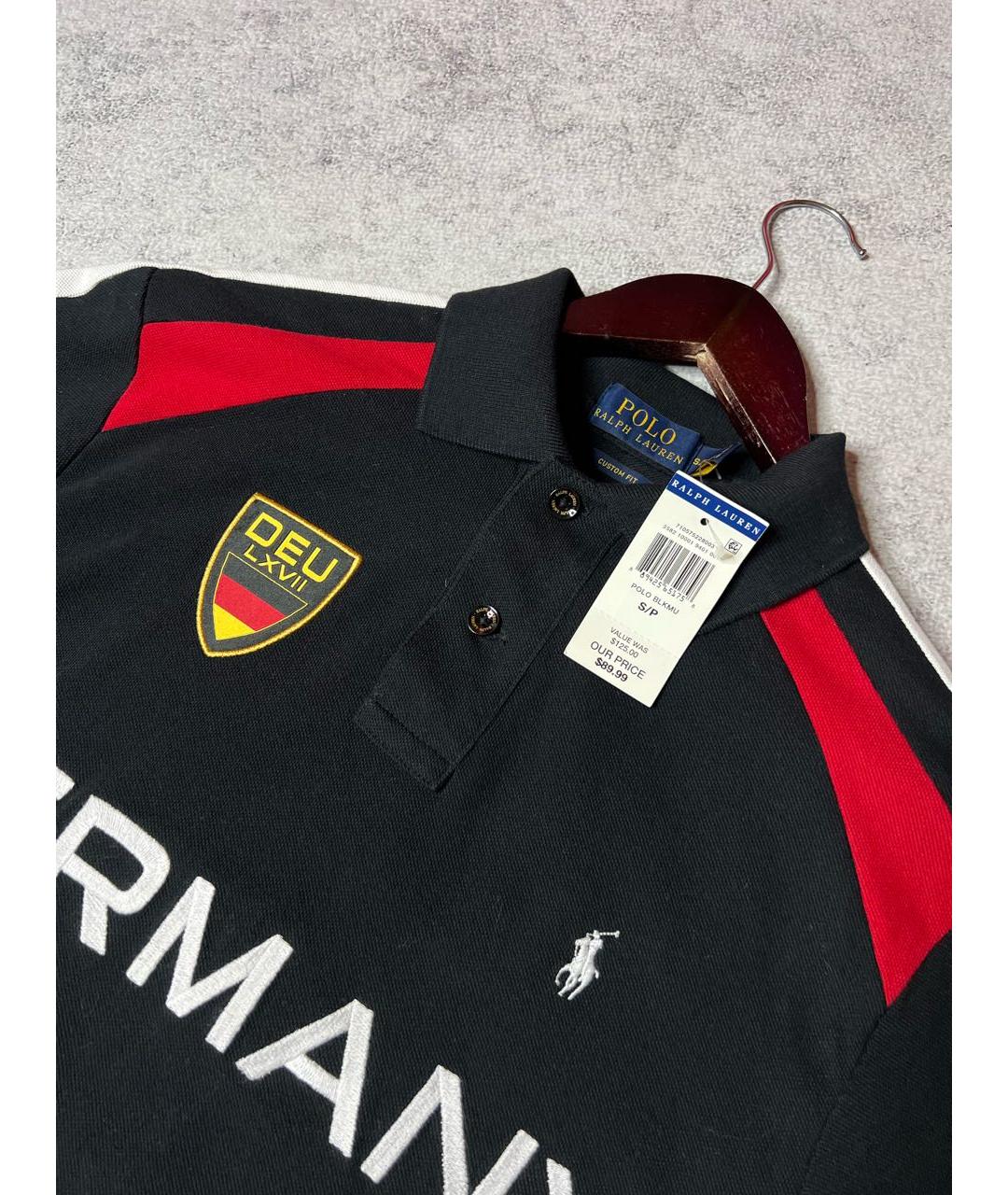 RALPH LAUREN Черное хлопковое поло с коротким рукавом, фото 3