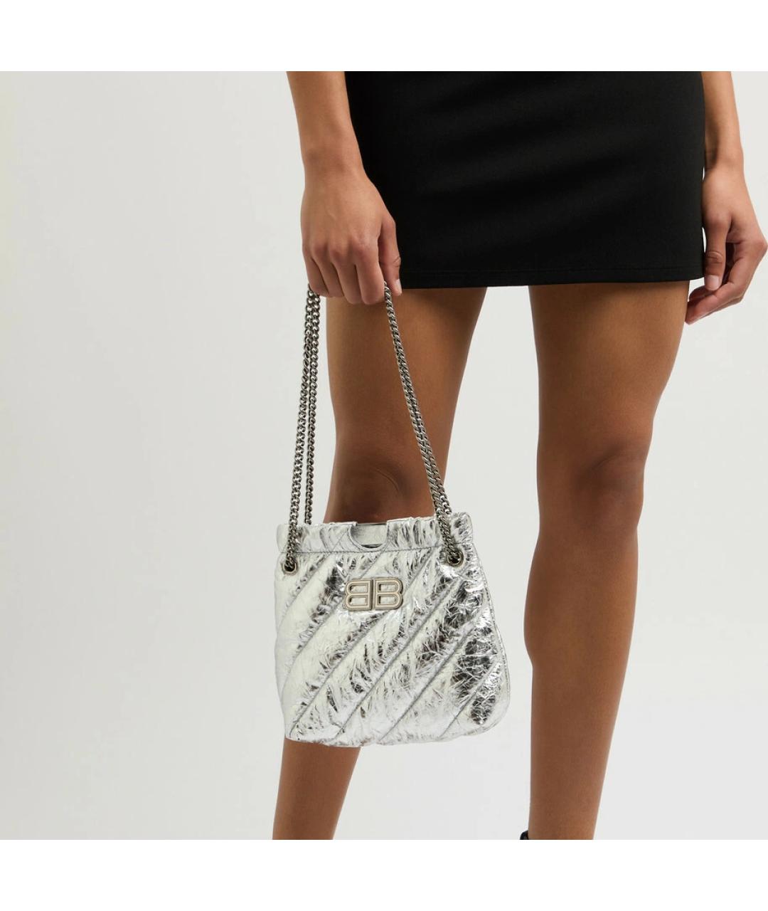 BALENCIAGA Серебряная кожаная сумка через плечо, фото 5