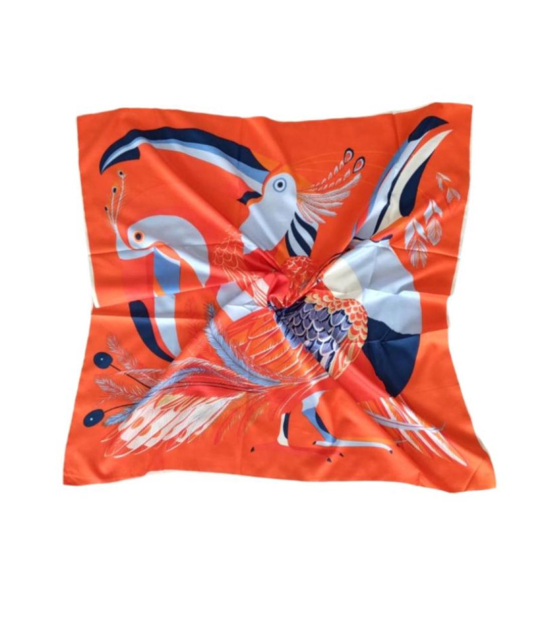 HERMES Оранжевый шелковый шарф, фото 3