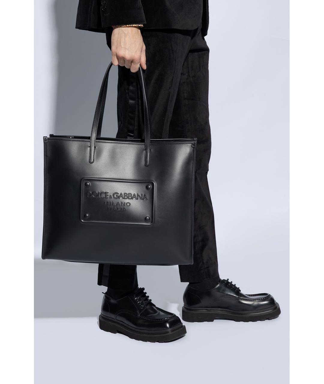 DOLCE&GABBANA Черная кожаная сумка тоут, фото 2