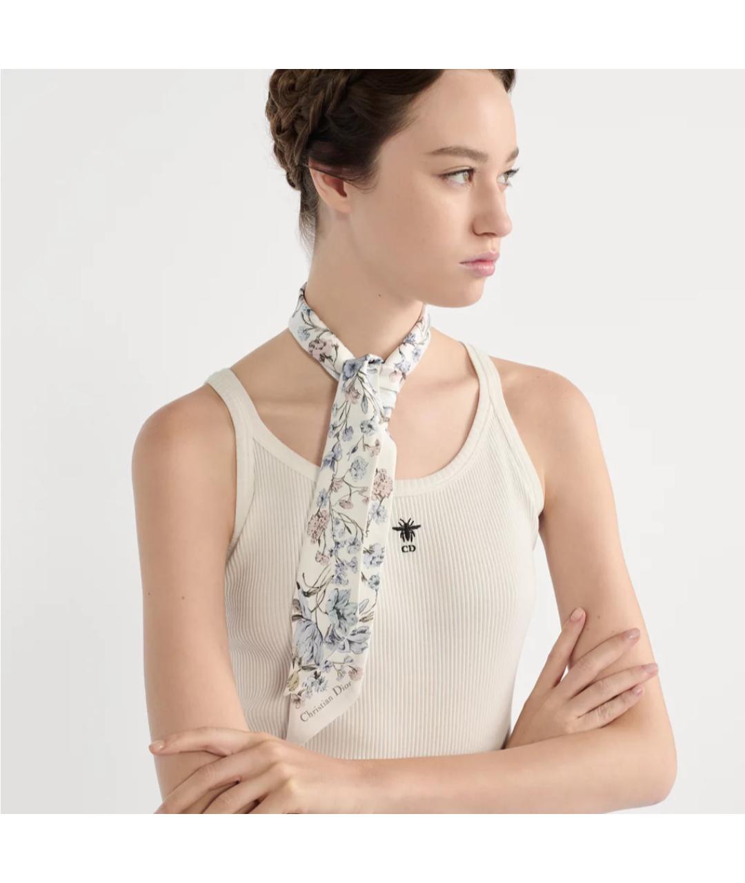 CHRISTIAN DIOR Голубой шелковый шарф, фото 3