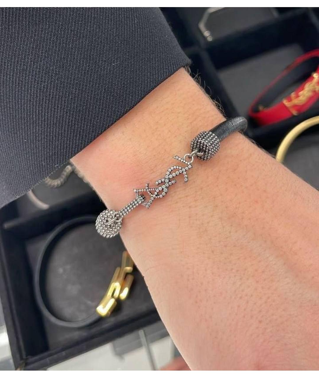 SAINT LAURENT Черный кожаный браслет, фото 7