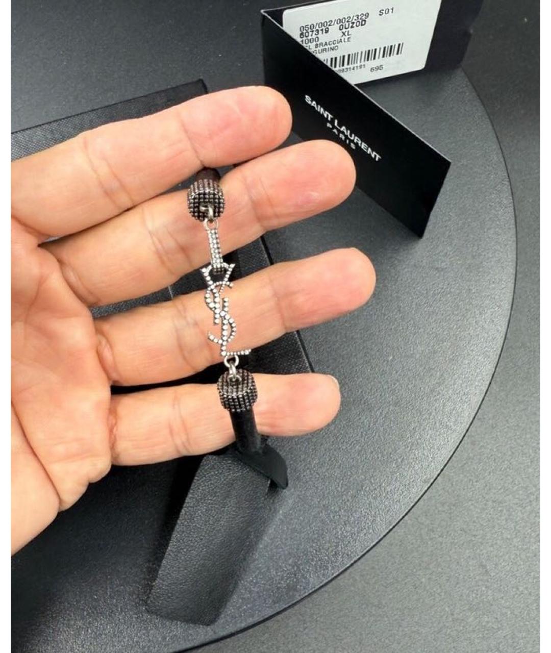 SAINT LAURENT Черный кожаный браслет, фото 5
