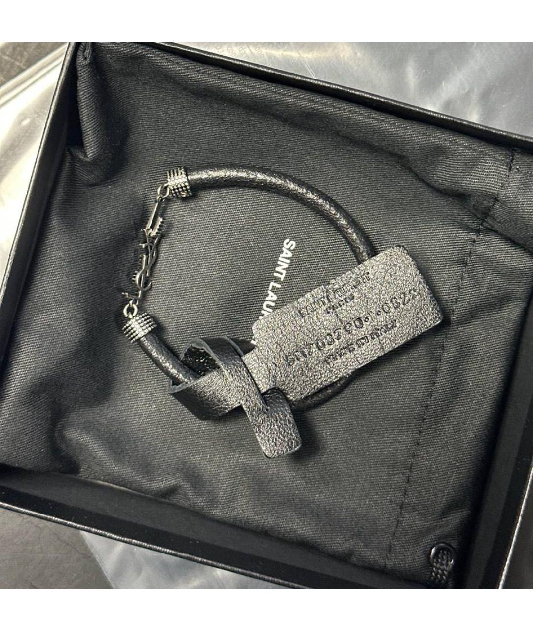 SAINT LAURENT Черный кожаный браслет, фото 6