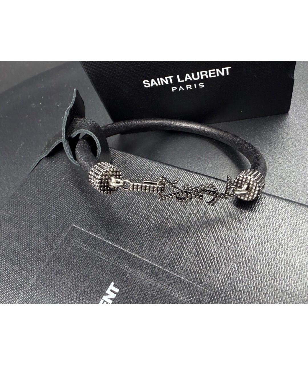 SAINT LAURENT Черный кожаный браслет, фото 4