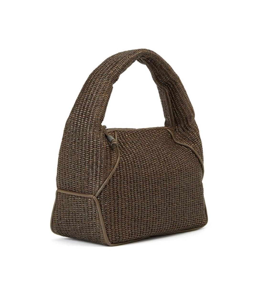 BRUNELLO CUCINELLI Коричневая хлопковая сумка с короткими ручками, фото 2