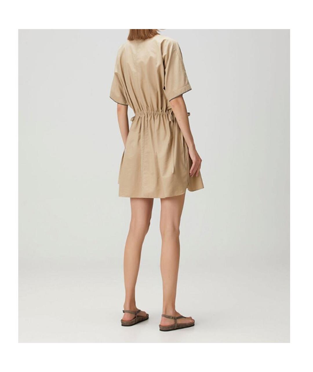 BRUNELLO CUCINELLI Бежевое хлопковое повседневное платье, фото 3