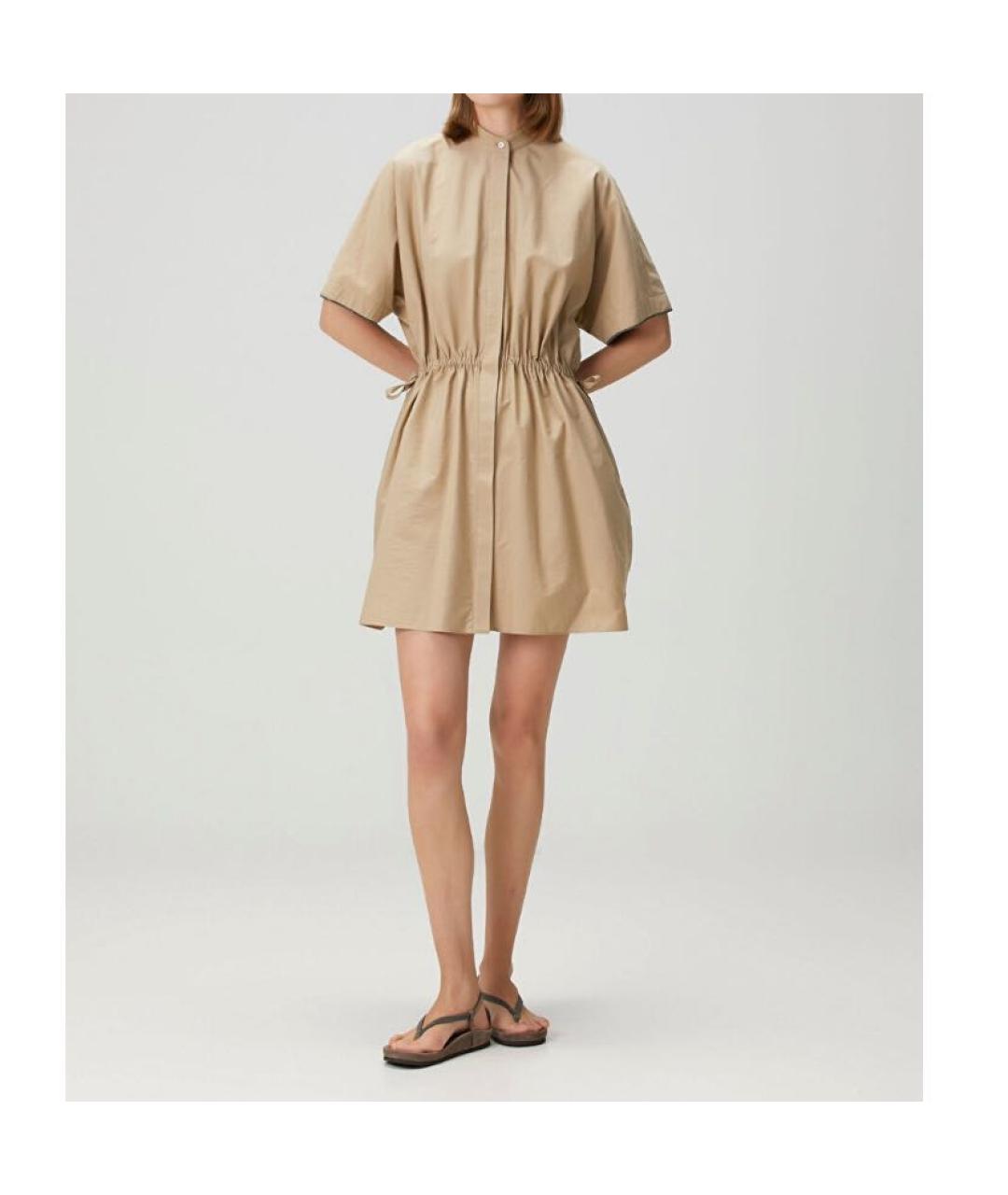 BRUNELLO CUCINELLI Бежевое хлопковое повседневное платье, фото 5