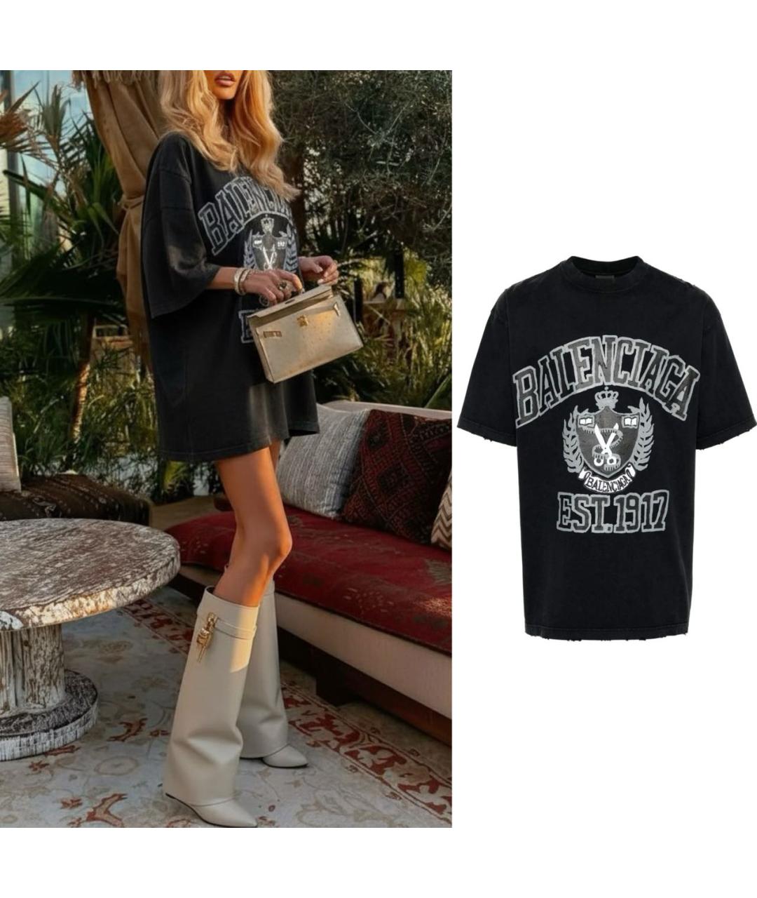 BALENCIAGA Черная хлопковая футболка, фото 2