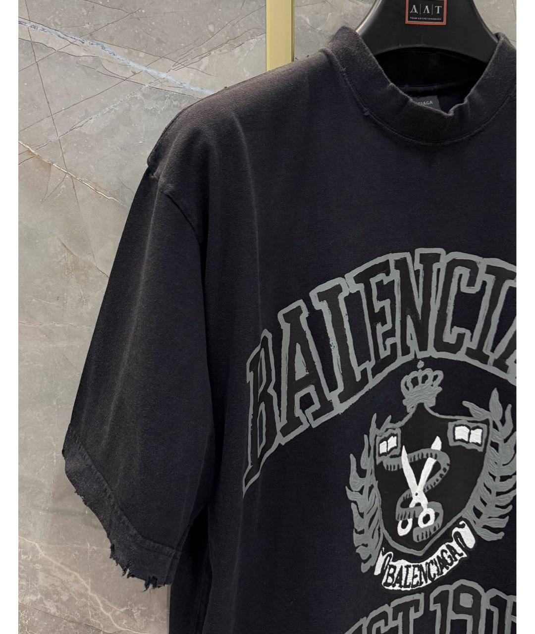 BALENCIAGA Черная хлопковая футболка, фото 3