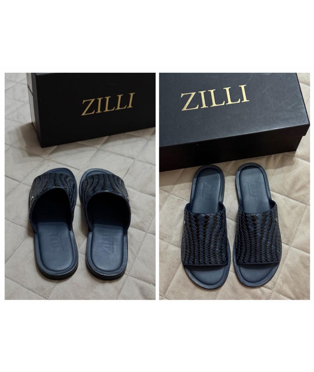 ZILLI Синие кожаные шлепанцы, фото 5