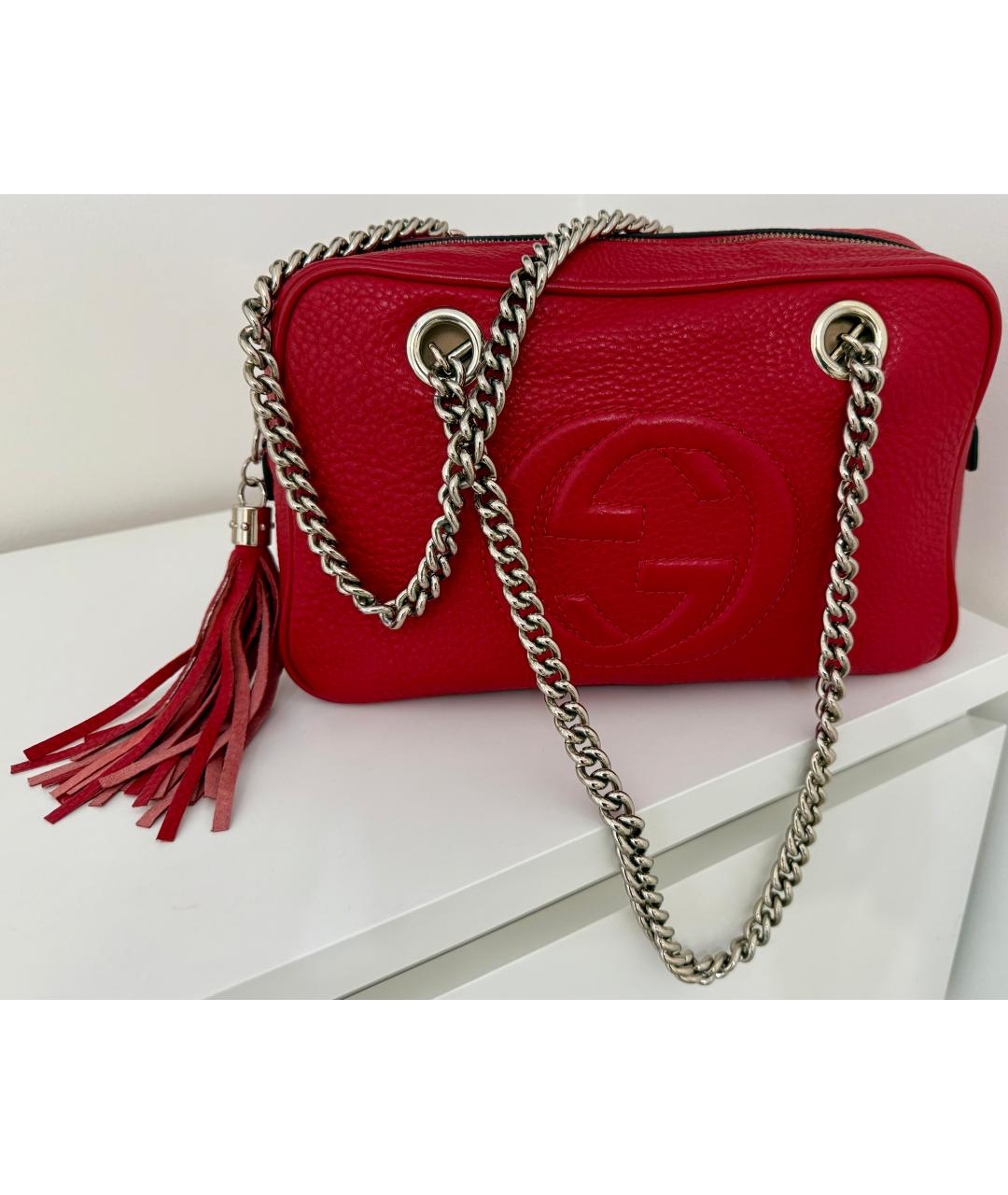 GUCCI Красная кожаная сумка через плечо, фото 10