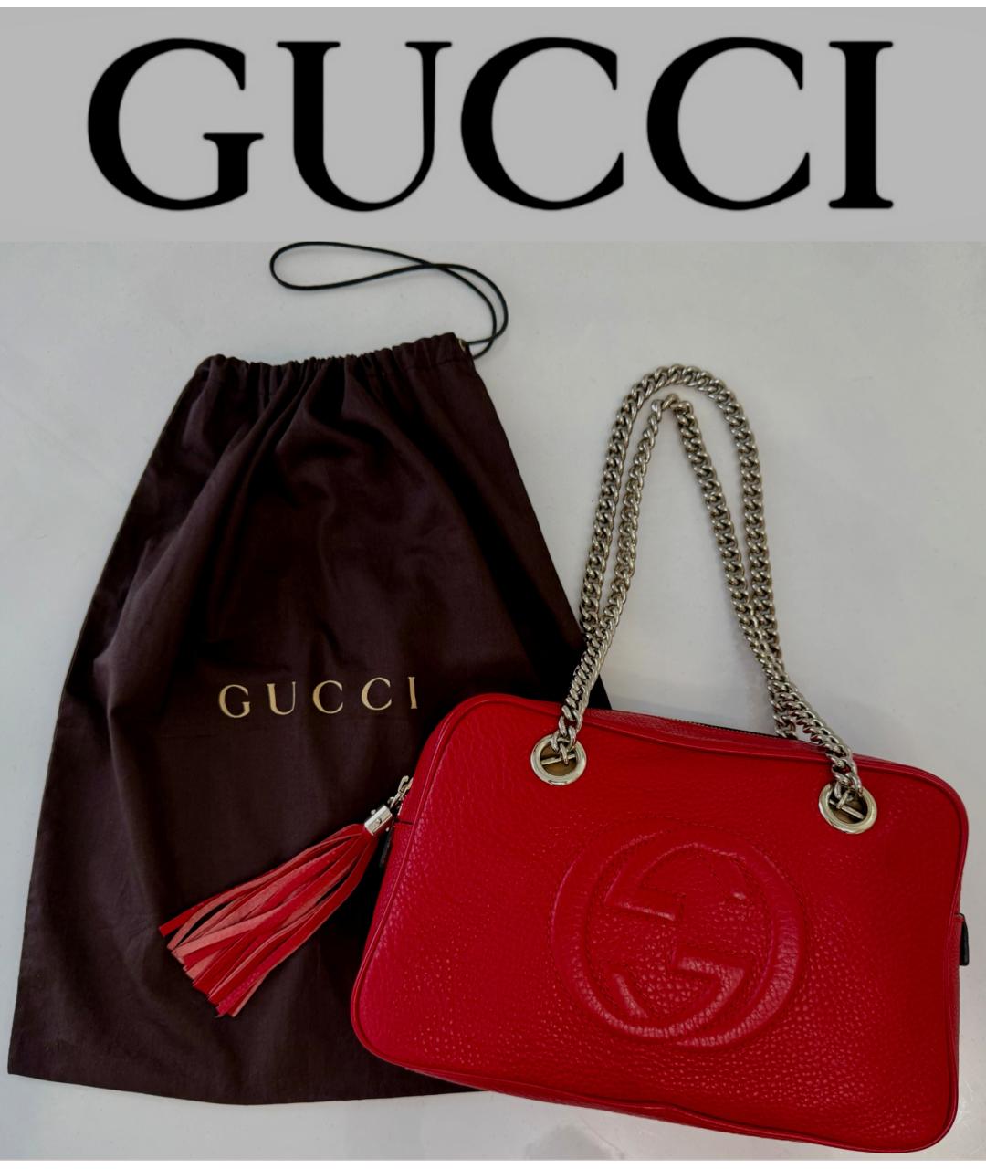 GUCCI Красная кожаная сумка через плечо, фото 3