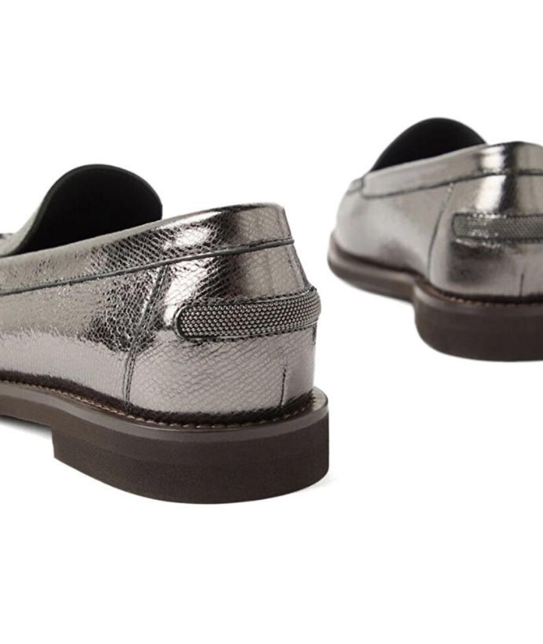 BRUNELLO CUCINELLI Серебряные кожаные лоферы, фото 4