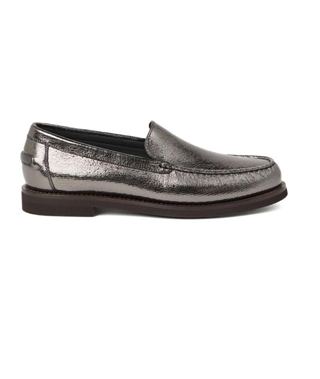 BRUNELLO CUCINELLI Серебряные кожаные лоферы, фото 1