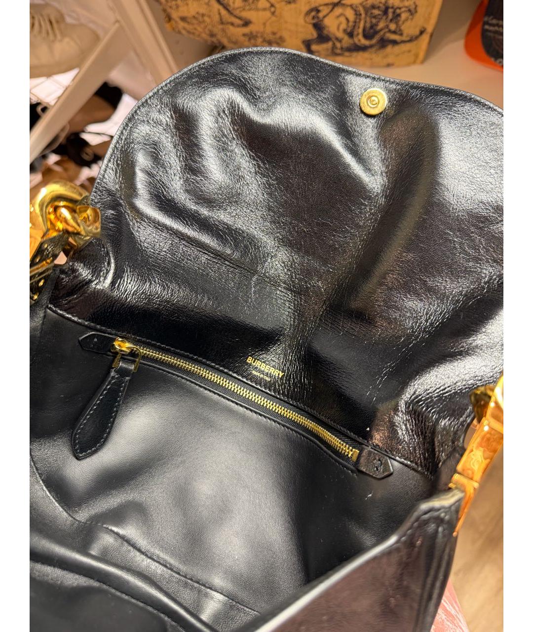 BURBERRY Черная кожаная сумка через плечо, фото 8